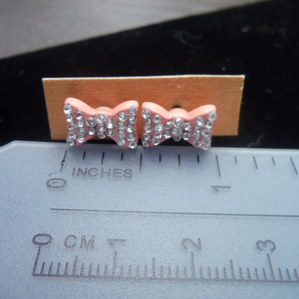 Pink Bows Crystals Pierced Earrings